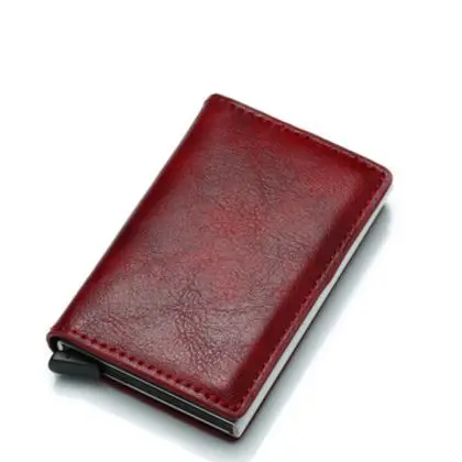 Red 1 Мужской держатель для Карт RFID алюминиевый сплав кредитный держатель для карт НОВЕЙШИЙ МЕТАЛЛИЧЕСКИЙ кожаный бумажник Противоугонный мужской автоматический Чехол для карт - Цвет: Red 1