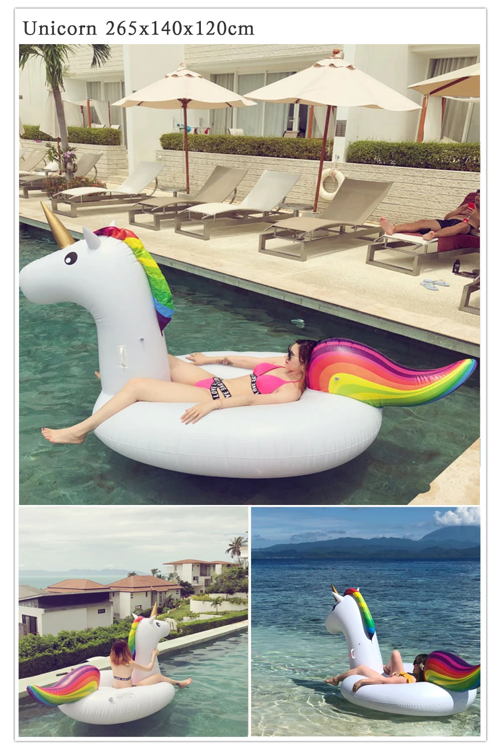 Giant Inflatable Pool Toys Summer Swimming Ring Float Lounge Fun Island Large Animal Inflatable Floating Beach Toys Flamingo