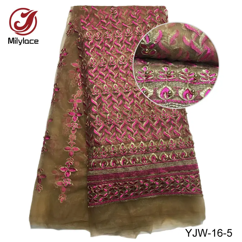 New coming embroidery lace fabric with stones high quality african nigerian tulle net for dress YJW-16 | Дом и сад