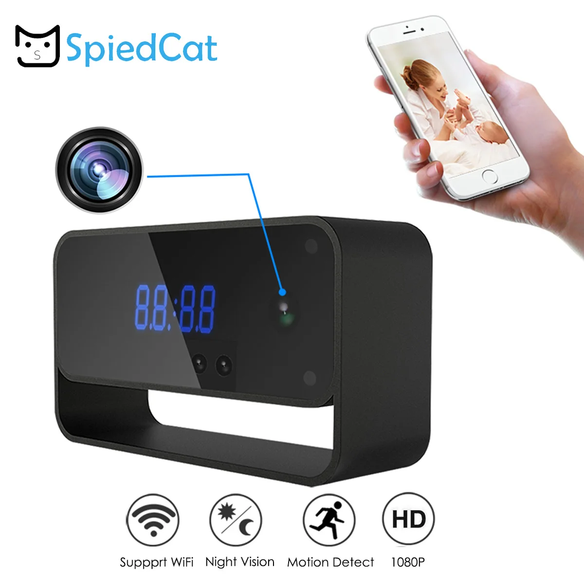 Широкий формат Wi Fi цифровые настольные часы Камера 1080 P HD IP видеокамеры P2P DVR