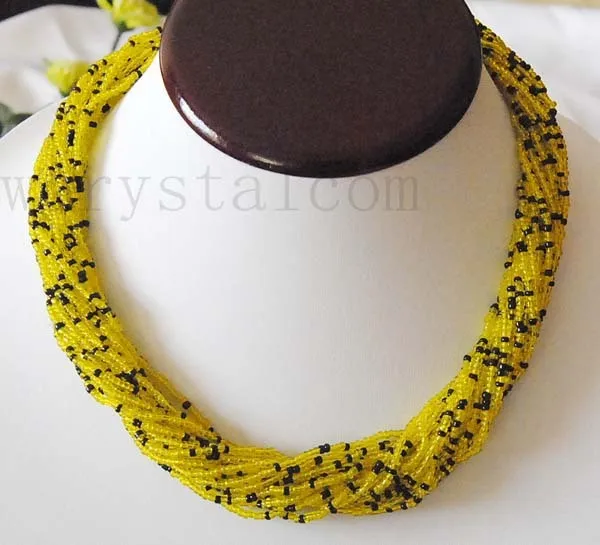 Ожерелье с мелкими стеклянными бусинами цвет желтый черный Бесплатная доставка |
