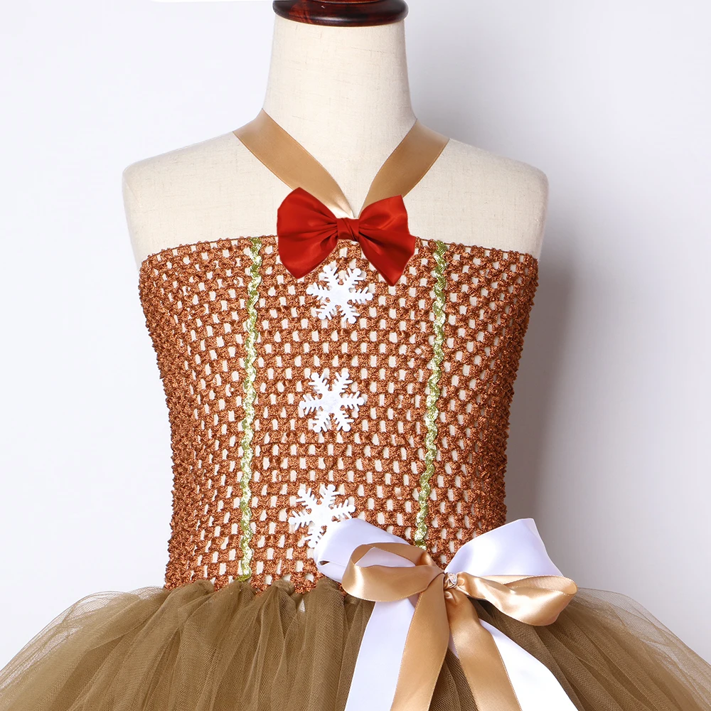 Gingerbread Man Girls Tutu Dress Brown Bow-knot Kids Christmas Party Dresses Tulle Children Carnival Halloween Costume | Детская одежда