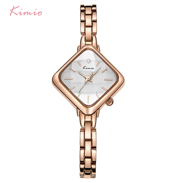 gold white Kimio Брендовые женские часы-браслет простые женские прямоугольное платье кварцевые часы браслет из нержавеющей стали наручные часы для женщин часы - Цвет: gold white