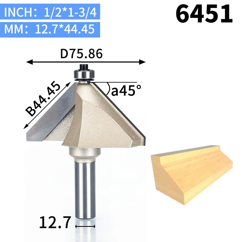6451 HUHAO 1 шт. 1/" 1/2" хвостовик фаски Фрезы для дерева конский нос бит 45 град ЧПУ Деревообрабатывающие инструменты две флейты Концевая фреза - Длина режущей кромки: 6451