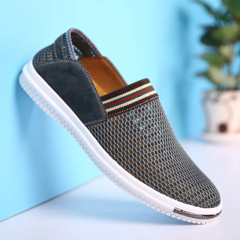 Мужская сетчатая обувь без шнуровки на плоской подошве Sapatos удобная для папы