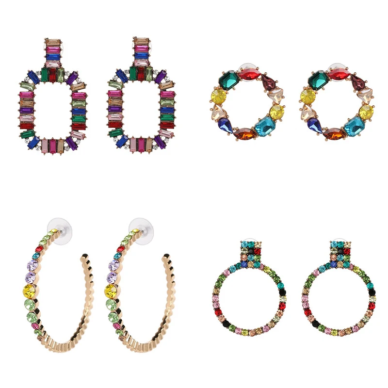 

JURAN Fashion Multicolored Crystal Drop Earrings For Women 2019 Trendy Christmas Gifts Girls Hanging Statement Wedding Jewelry
