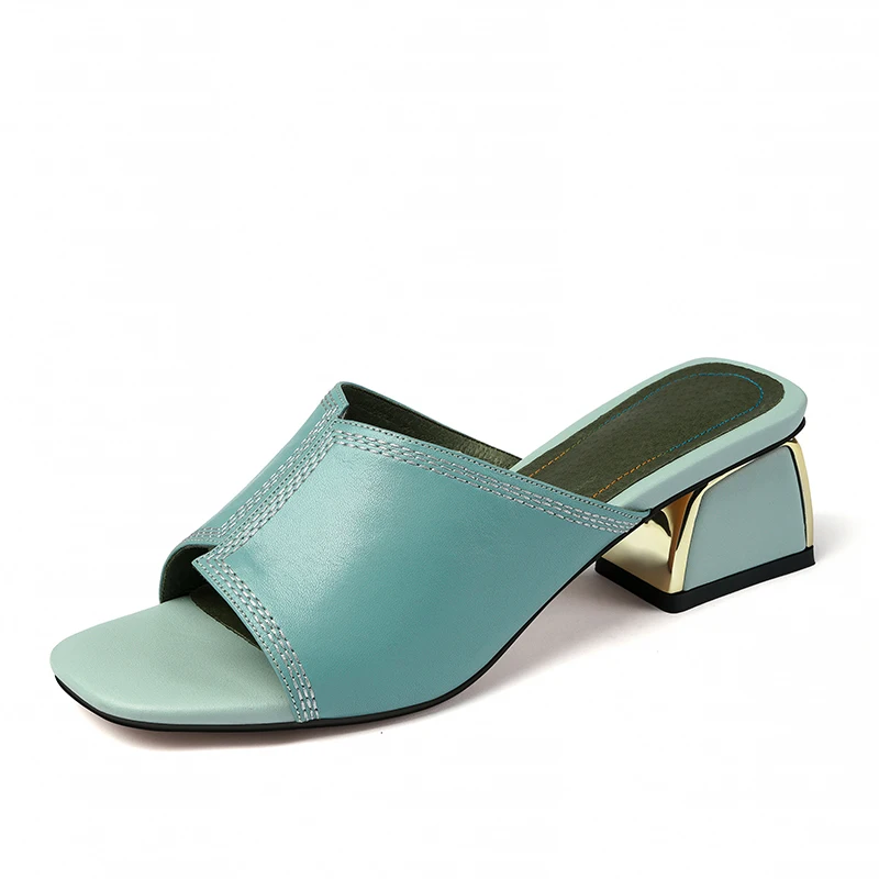 Женские шлепанцы на высоком каблуке 5 см женские летние из натуральной кожи