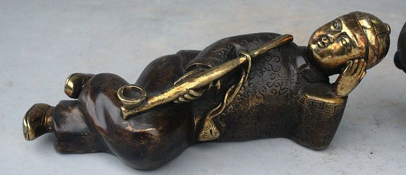 7" Rare China Bronze gilt landowner smoking capitalist couple Smoker Statue Pair | Дом и сад