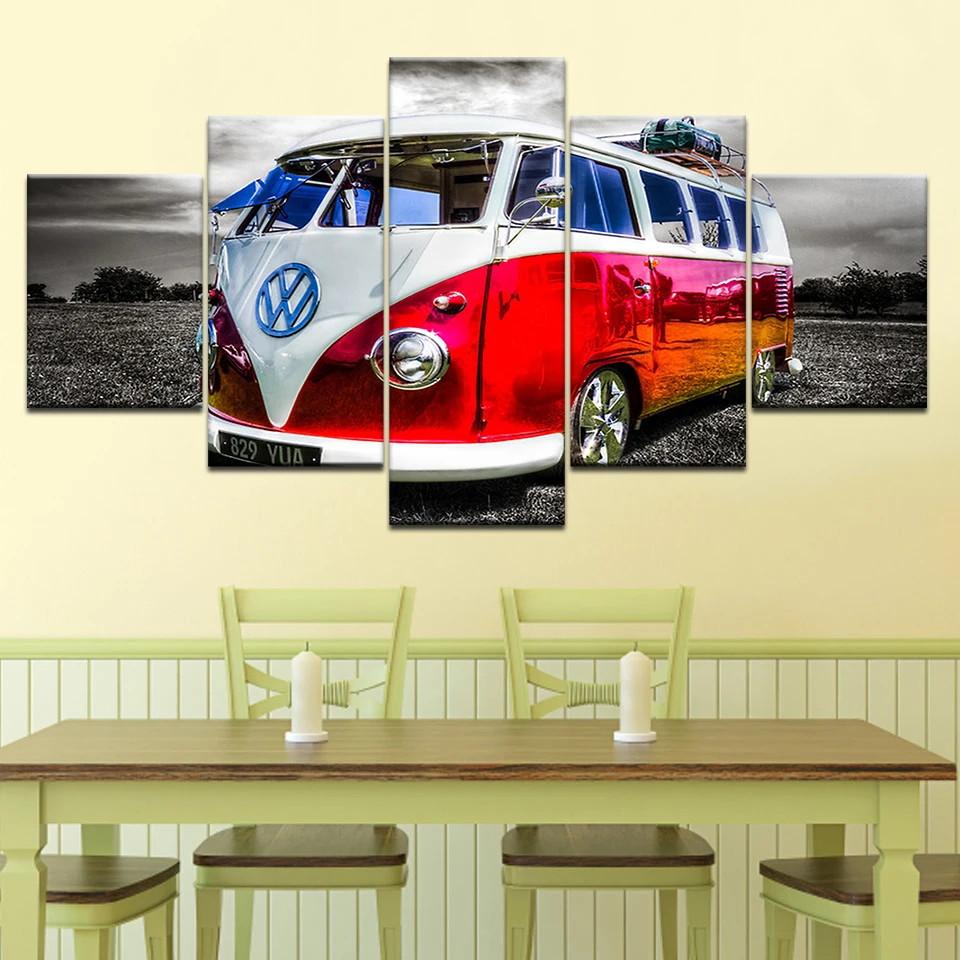 Современный домашний декор фоторамка HD печатает 5 шт. Ретро микроавтобус VW автомобиль для транспортировки грузовик холсты для рисования стены искусства художественный постер
