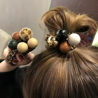fashion hair ties for women macaron color beads ornament elastic hair bands leopard wide rubber band cute hair gum accessories