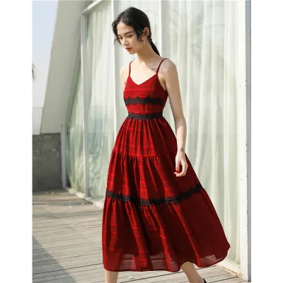 Пляжное праздничное платье на бретелях женское лето 2019 Новое милое и тонкое