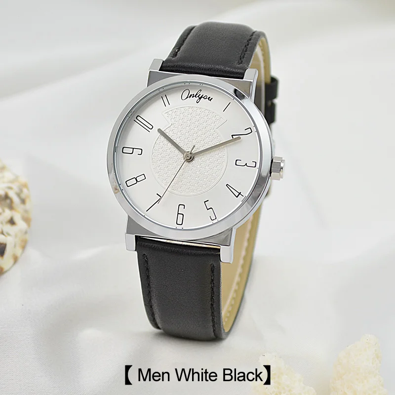 Onlyou Марка Женщины Мужчины Часы Кварцевые Кожаный Ремешок Мода Повседневная