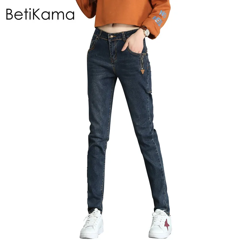 BetiKama студенческие джинсы Femme 2017 Женские повседневные шаровары узкие брюки