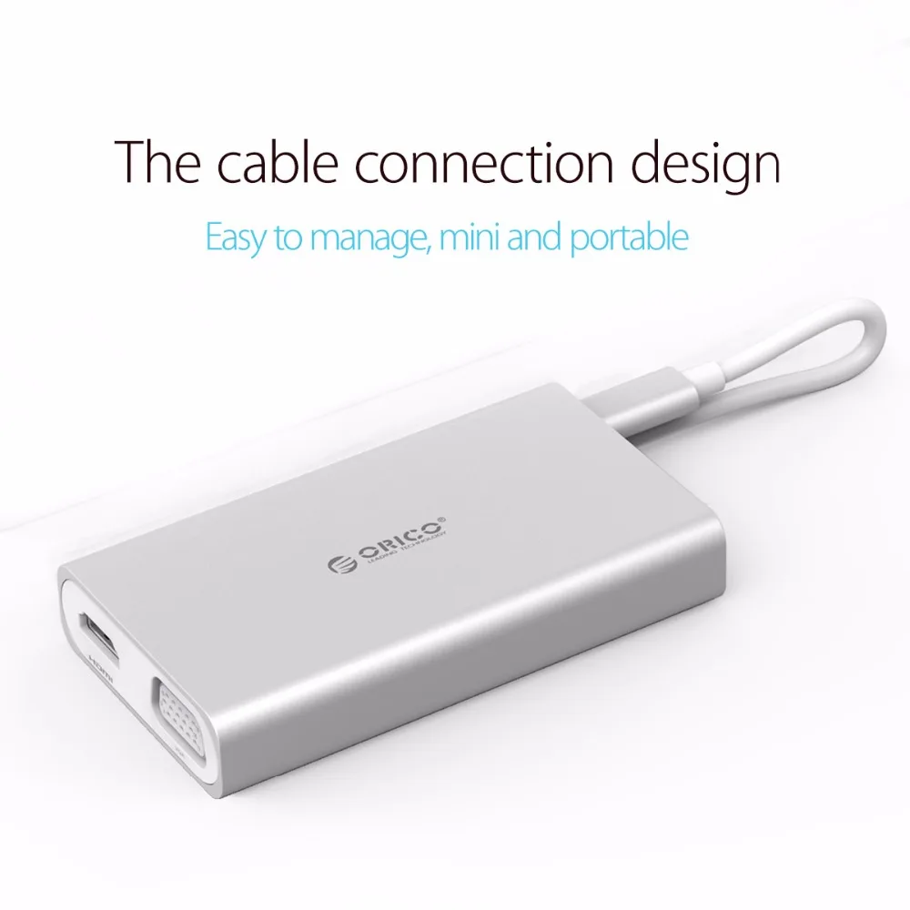 Алюминиевая док станция ORICO 5 в 1 концентратор питания Type C для VGA/HDMI 4K HD/RJ45 сетевой