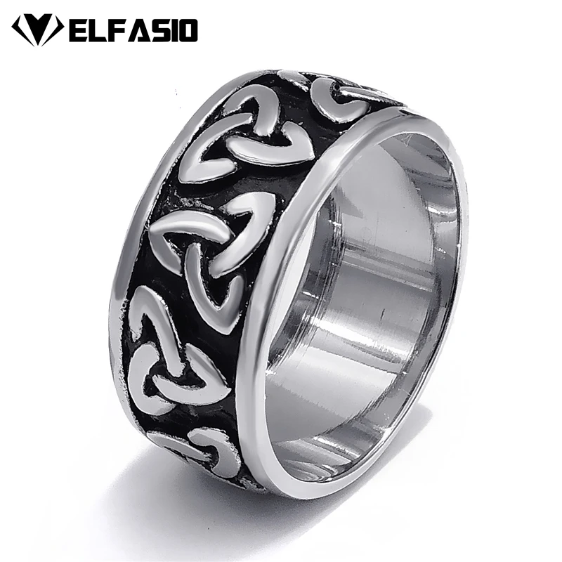 

10mm Mens Womens Stainless Steel Ring Band Silver Black Celtic Knot jewelry Szie 7-13