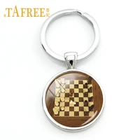 tafree international chess keychains checkerboard chess pieces glass dome pendant bag car key chain ring chess lovers gift ch17
