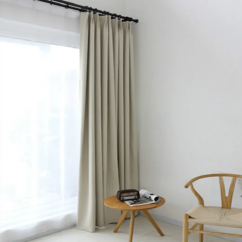 

Modern Thick Twilled Linen Blackout Curtain Customized Home Decor Window Curtain Drape For Bedroom Living Room Solid Blind panel