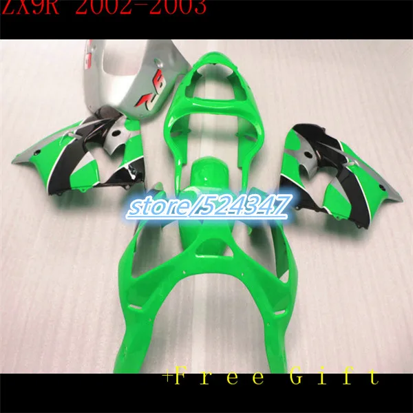 

Обтекатель кузова мотоцикла для KAWASAKI Ninja ZX9R 02 03 ZX 9R 2002 2003 ABS, зеленый, черный обтекатель кузова