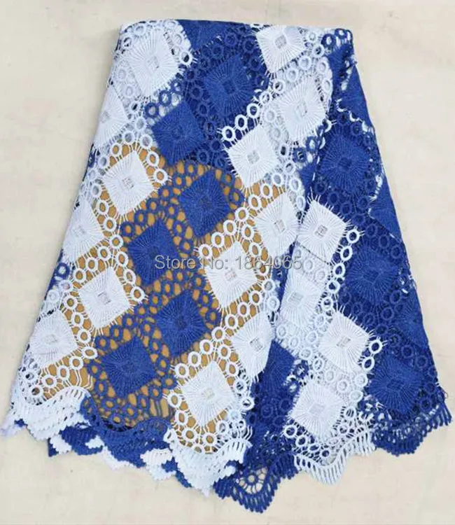 

Charming blue and gold block pattern water soluble guipure lace african cord lace fabric for party clothing BW101-7