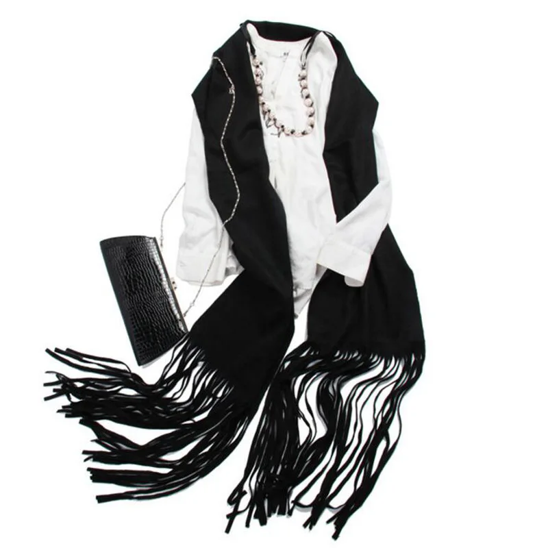 100 кашемировый шарф женский черный Пашмина с кисточками чистый роскошный