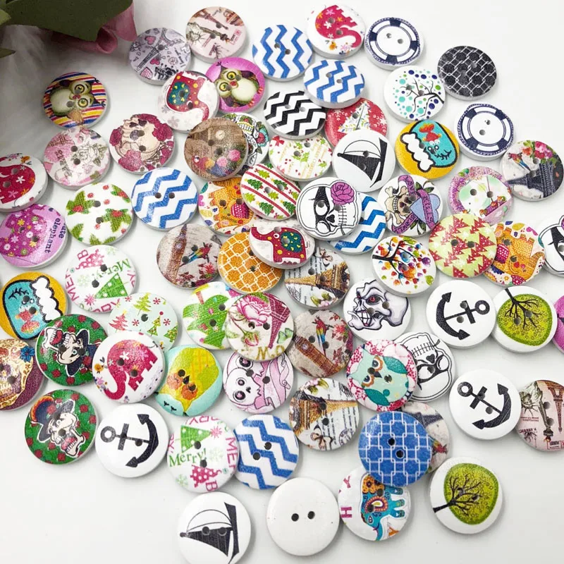 

25/50pcs 20mm Mix Style Wood Buttons 2 Holes Sewing Crafts Accessories WB563