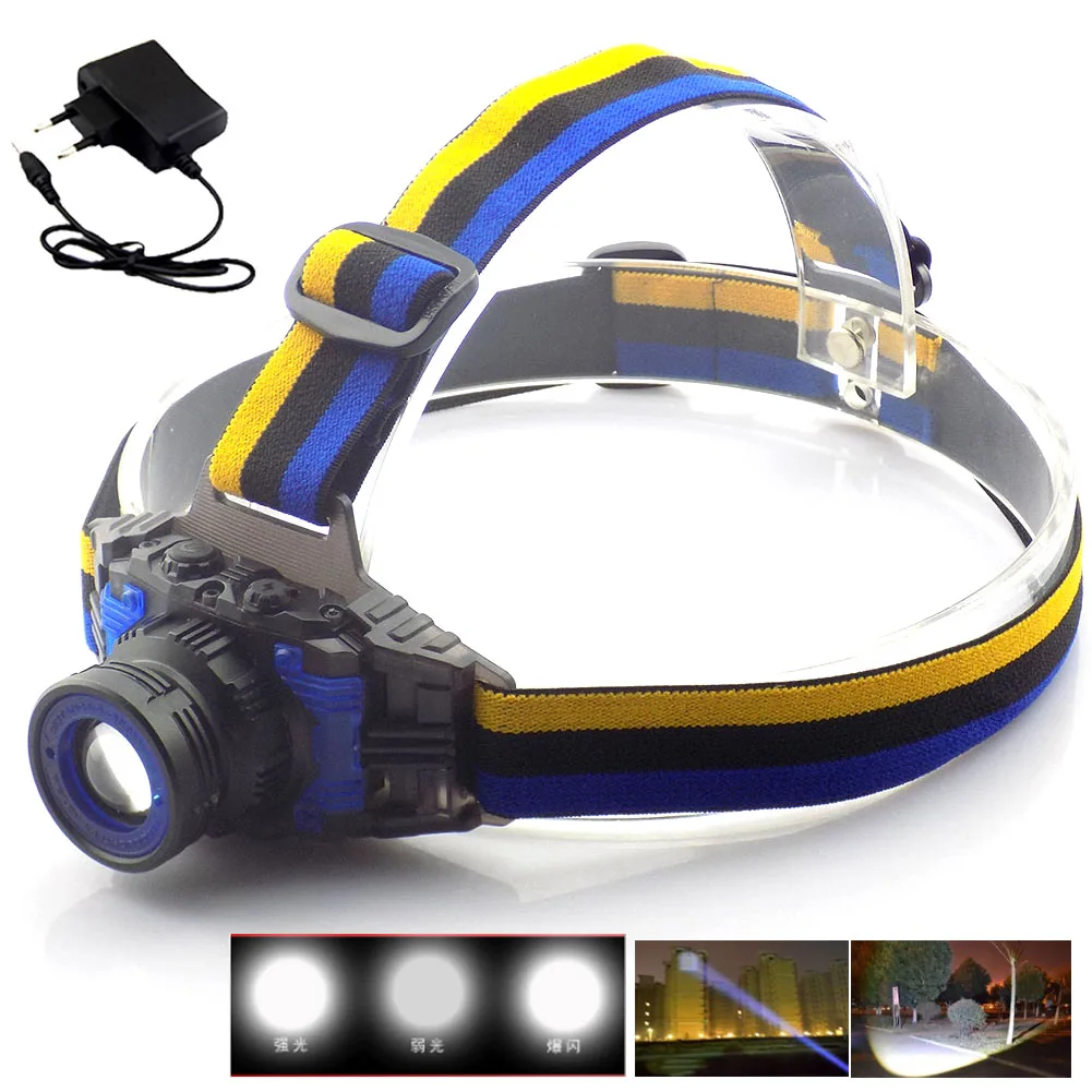 

Powerful Q5 Led Headlamp Rechargeable Torch Zoom Frontale Head Lamp light Flashlight Headlight for Fishing Camping AC Charger
