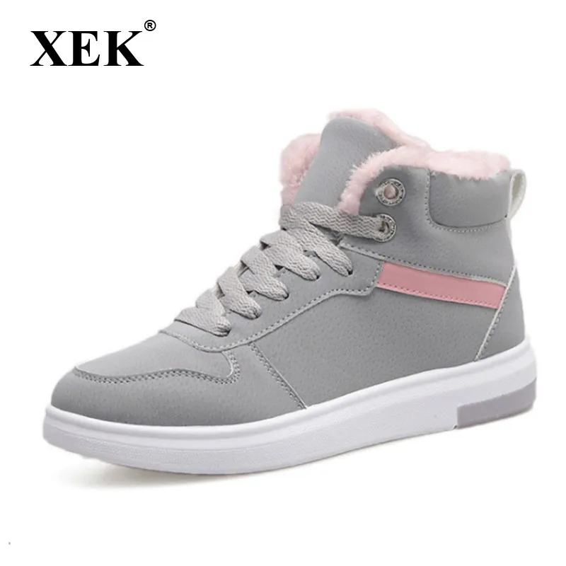 

XEK 2018 winter snow boots female students flat-bottomed sports boots plus velvet thick short tube warm cotton boots ZLL187