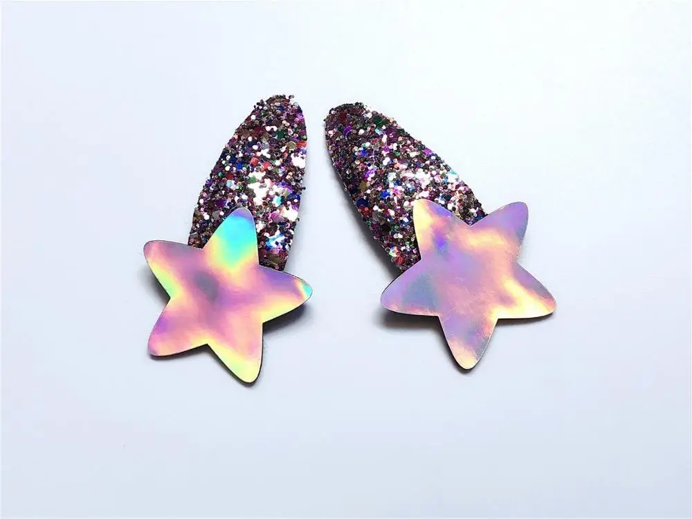 

12Pairs ins Fashion Cute Glossy Laser Star Snap Clips Glitter Cartoon Barrettes Princess Headwear Boutique Hair Accessories