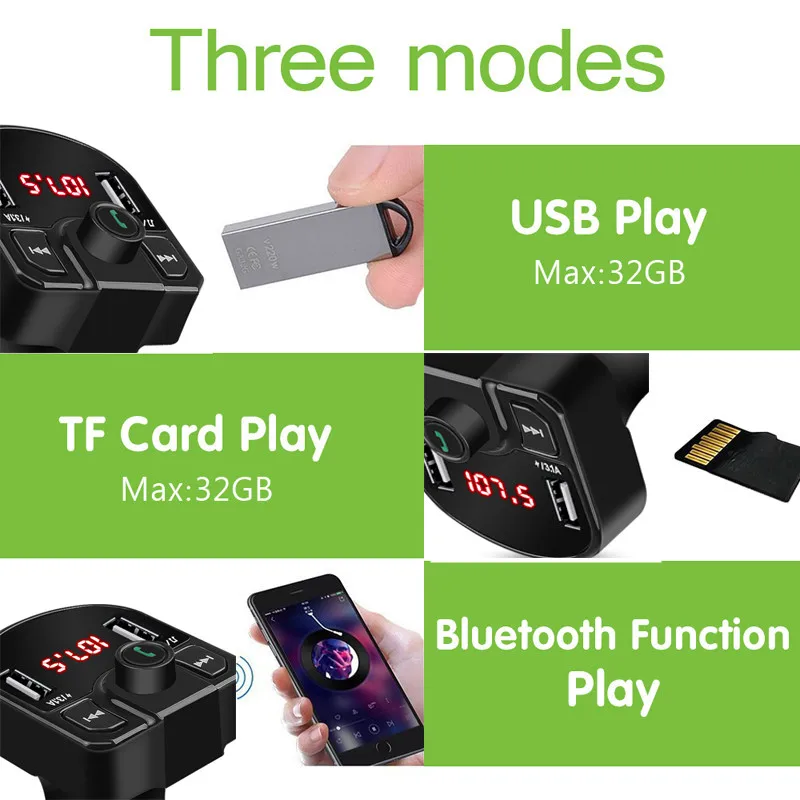 Bluetooth 4 2 MP3 плеер Handsfree Car Kit FM передатчик Поддержка TF карта U диск QC2.0 3.1A Быстрый
