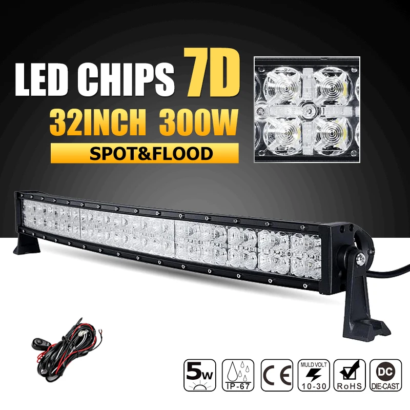 Oslamp 7D 32 &quot300 Вт изогнутый СВЕТОДИОДНЫЙ светильник для внедорожников
