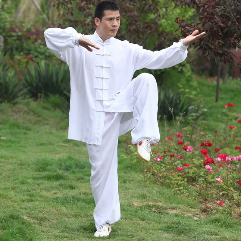 

USHINE Height 110cm-185cm Black White Noil Poplin KungFu TaiChi Suits Uniform Fitness Sets Man Woman