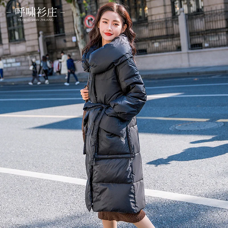 2018 Новый женский зимний пуховик с длинным диким поясным ремнем утолщенное выше