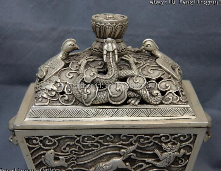 Тибетский обитель белая медь серебряный дракон птица чудовище банка курильница