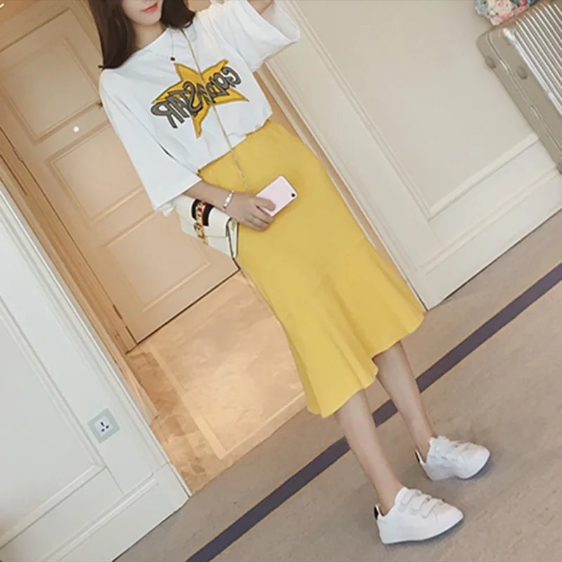 2 шт./компл. футболка с коротким рукавом и принтом букв звезд + юбка воланами