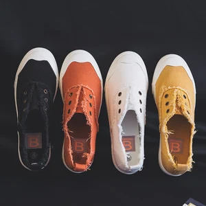 Лоферы женские простые, однотонные холщовые кроссовки без шнуровки, Вулканизированная подошва, текстильные, белые, 35-40