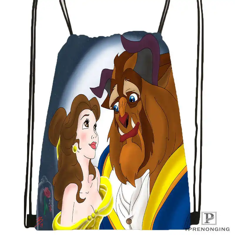 Drawstring Backpack Изготовленная на заказ Красавица и Чудовище походная сумка на шнурке милый рюкзак для детей(черная спинка) 31x40 см#180531-02-18 - Цвет: Drawstring Backpack
