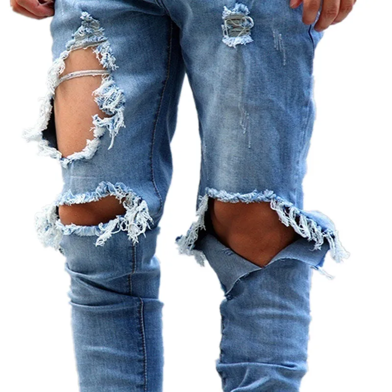 

Fashion Jean Mens Stretchy Ripped Skinny Biker Jeans 2019 Spring Frayed Slim Fit Destroyed Stretch Straight Denim Pants