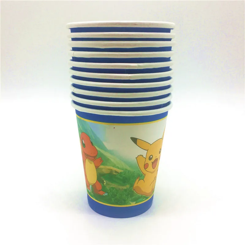 Cup-10Pcs Для 10 человек для маленьких мальчиков и взрослых, принадлежности для дня рождения, вечерние наборы для украшения с Пикачу, Покемон го, Бумажная гирлянда, чашки, ребенок, Душ - Color: Cup-10Pcs