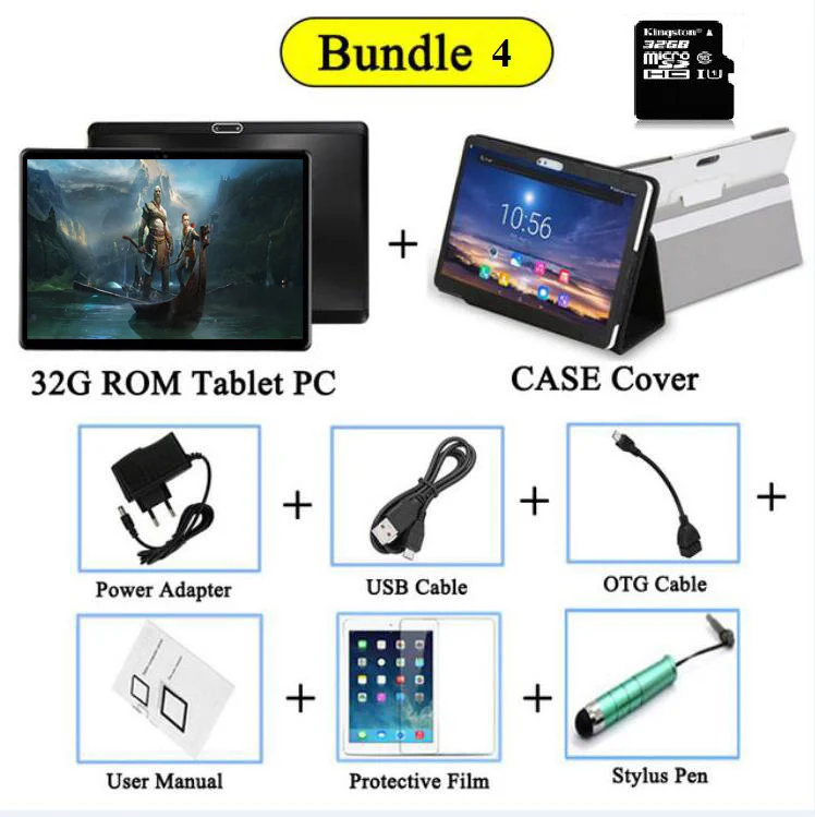 add Case ad 32GB TF Закаленное 2.5D Стекло 10-дюймовый планшетный ПК с системой андроида и 8,0, четыре ядра, 4 Гб Оперативная память 32GB Встроенная память 1280*800 ips Экран Wi-Fi 3g Планшеты 10,1+ подарок - Комплект: add Case ad 32GB TF