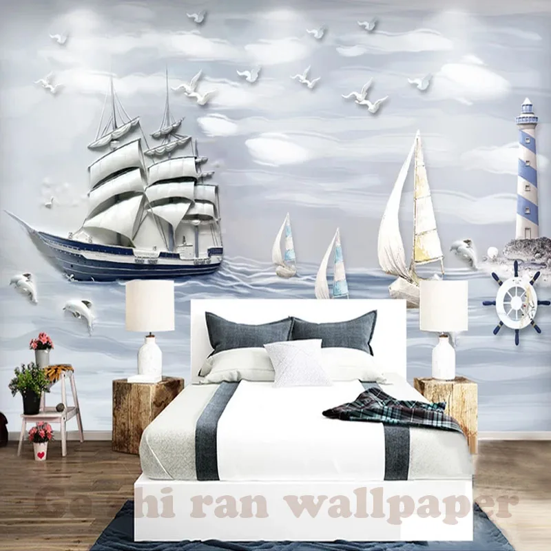 Gezhiran Custom 3D Mural Wallpaper stereoscopic Relief Sailboat Background livingroom bedroon Office Home decor | Обустройство дома