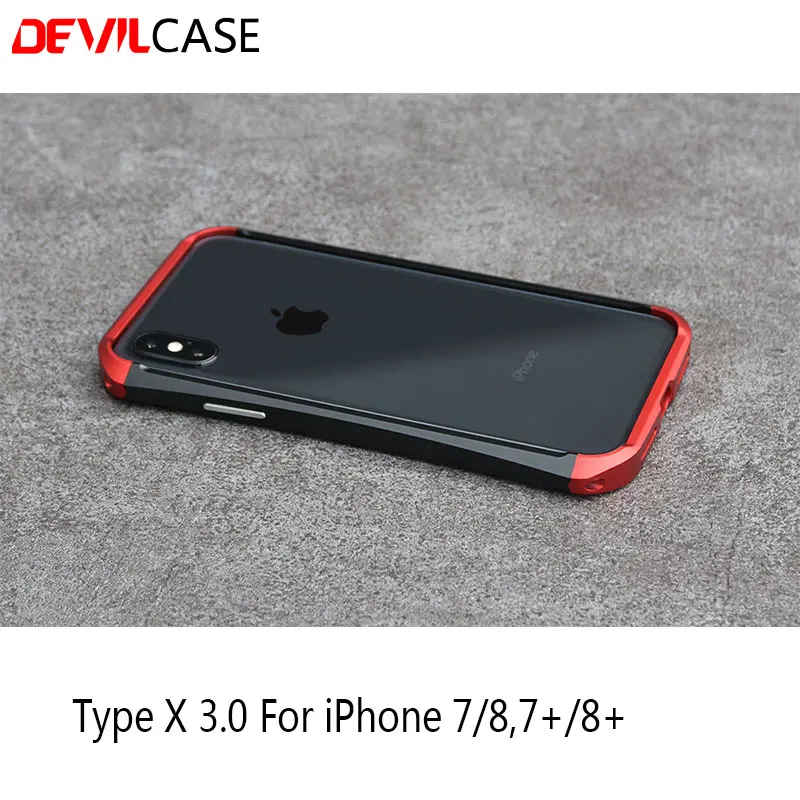 DEVILCASE For iPhone 7 8 Plus TYPE X 3.0 Cellphone Bumper + Back Tempered Glass Protector Aluminum with Plastic Mobile Cases |
