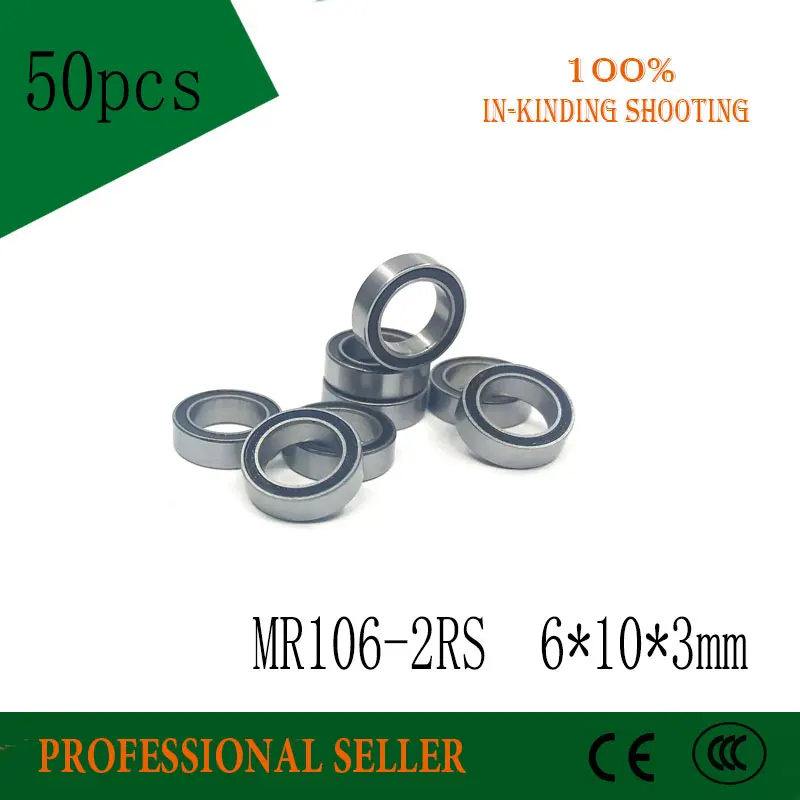 free-shipping-50pcs-mr106-2rs-6-10-3-mm-high-quality-double-rubber-sealing-cover-miniature-deep-groove-ball-bearing-mr106-2rs