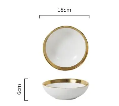 600ml white bowl x4 4 шт. Набор Золотая инкрустация столовая посуда коллекция керамическая тарелка и чаша с золотым краем посуда белый и черный столовый набор - Цвет: 600ml white bowl x4