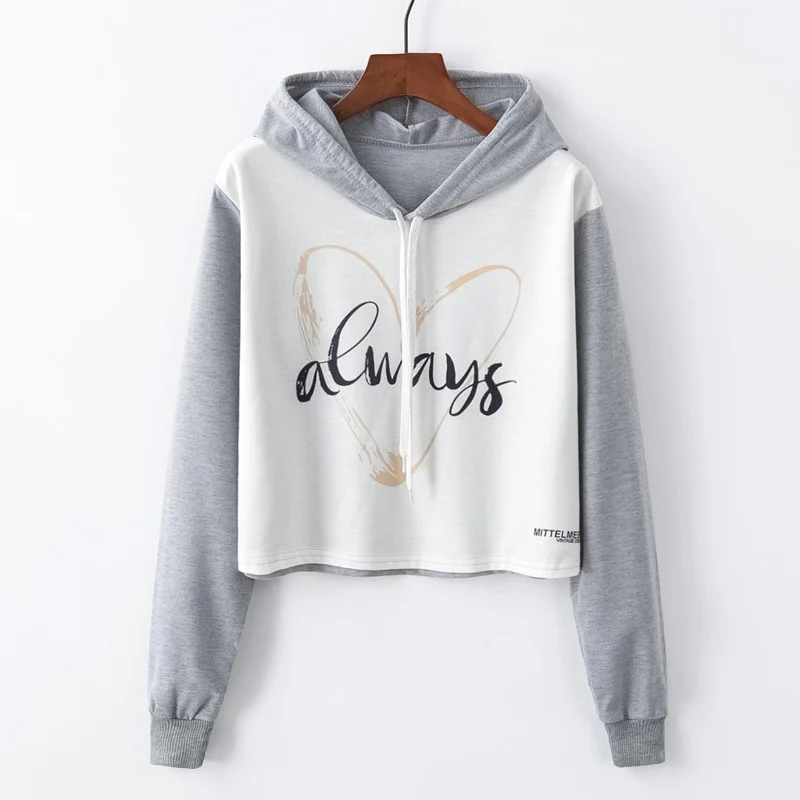 KaiTingu Women Fashion Harajuku Crop Top Hoodies Sweatshirt Casual Long Sleeve Pullover Cute Heart Print For Autumn Winter | Женская