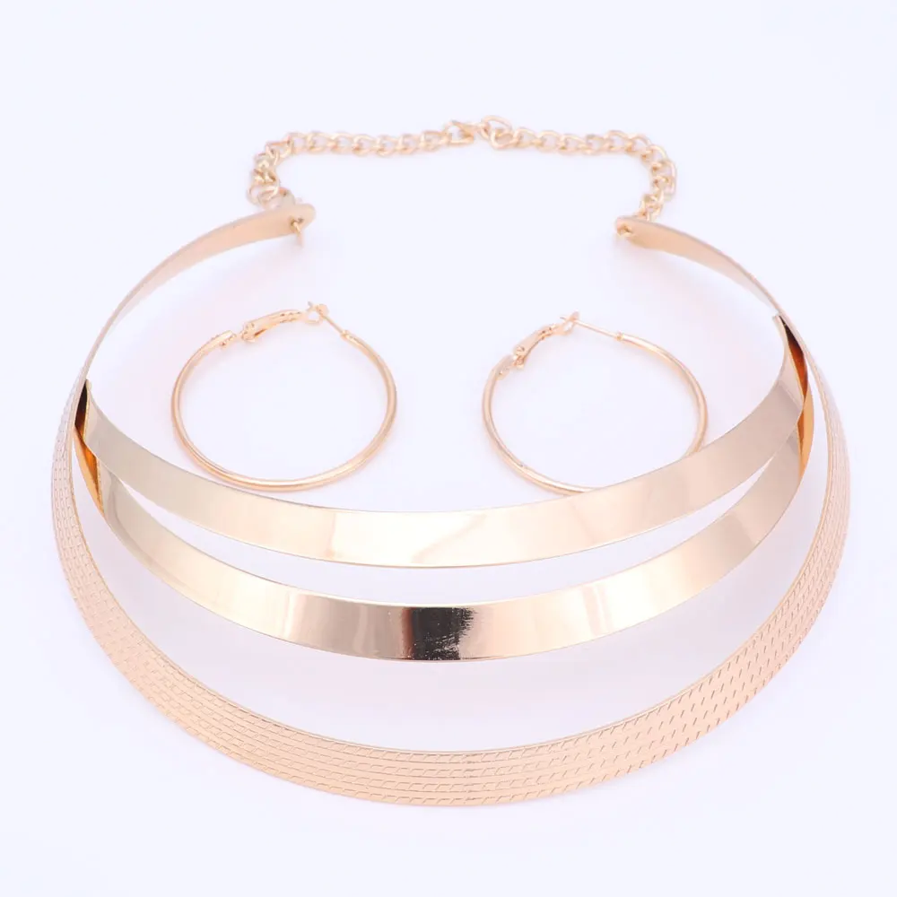 Африканский Золотой цвет ожерелье серьги набор роскошные свадебные нигерийские