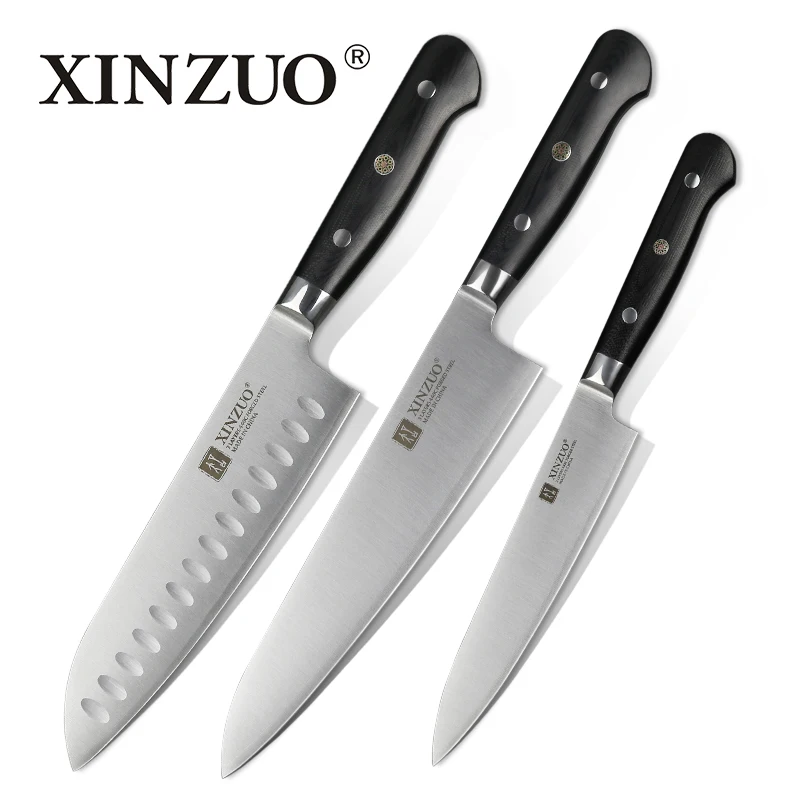 XINZUO 3 шт. набор кухонных ножей утилита сантоку шеф повара ножи слоя 440C клада