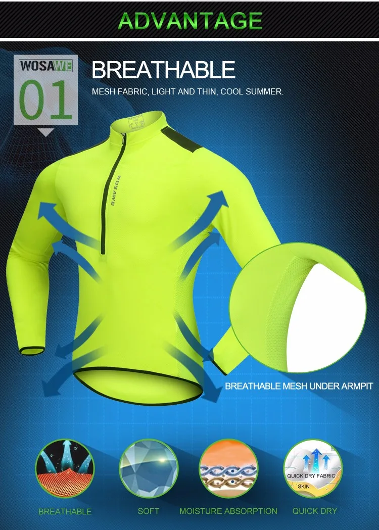 WOSAWE, Мужская одежда, Ropa Ciclismo, гоночный велосипед, Джерси, Майки для велоспорта, с длинным рукавом, MTB, рубашки, половина молнии, велосипедная одежда