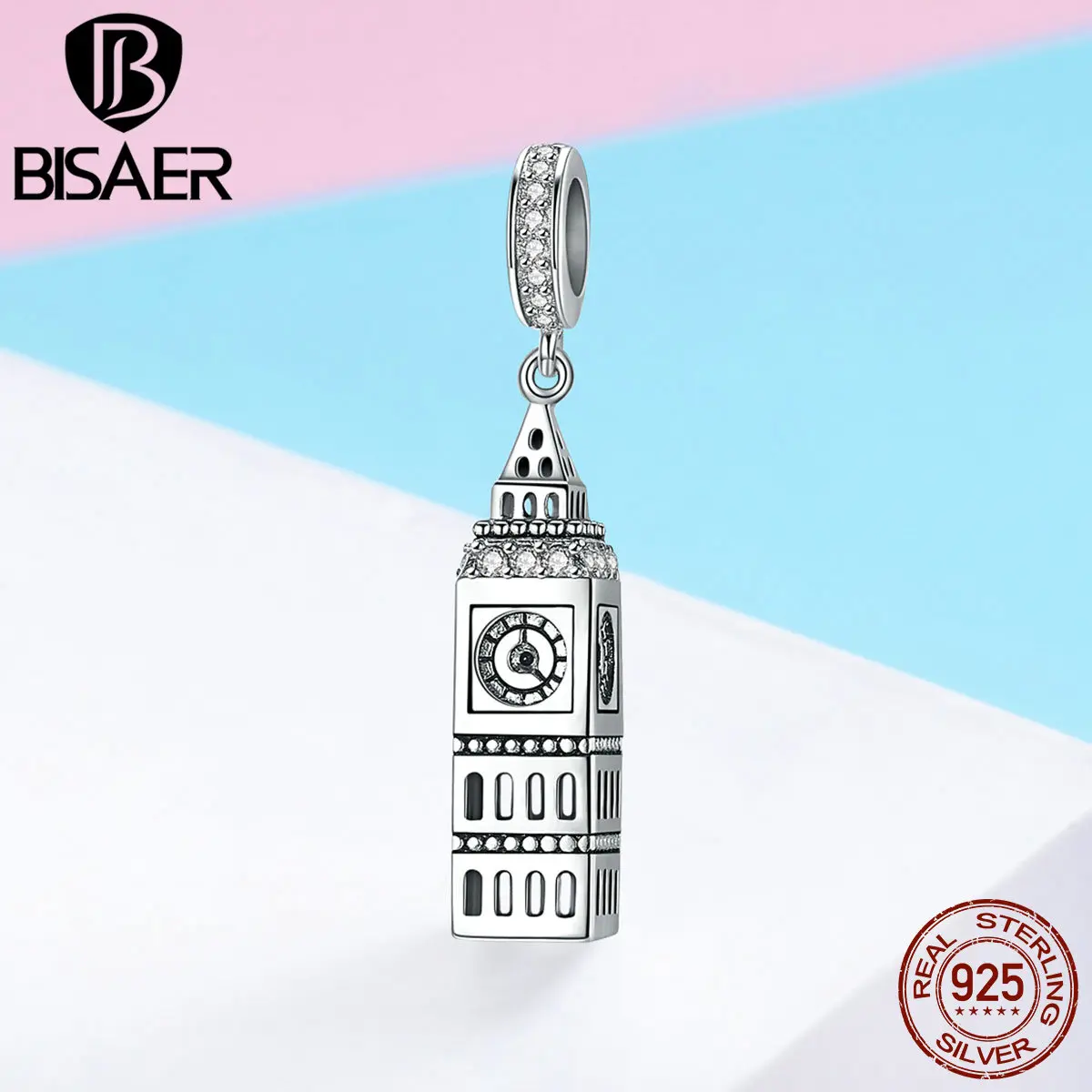 

BISAER Hot Sale 925 Sterling Silver Big Ben UK British Ben Charms Beads fit Original Bracelet Silver 925 Jewelry Making ECC868