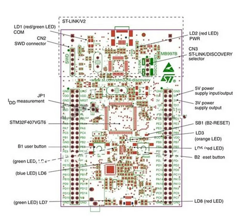 1 шт. Stm32f4 обнаружения STM32F407 Cortex-m4 1 Мб флэш-макетная плата модуль ST-link V2 SWD 3 В/5 В Micro-AB USB интерфейс