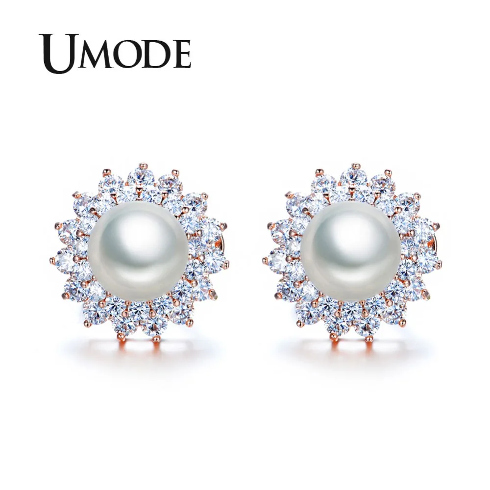 Серьги гвоздики UMODE с искусственным жемчугом в благородной форме французские